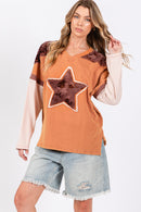 Star Patch Long Sleeve Color Block Sweater - SELFTRITSS   