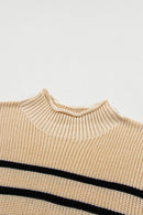 Parchment Striped Ribbed Knit High Neck Sweater - SELFTRITSS   