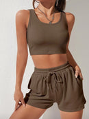 Scoop Neck Wide Strap Top and Drawstring Shorts Set - SELFTRITSS   