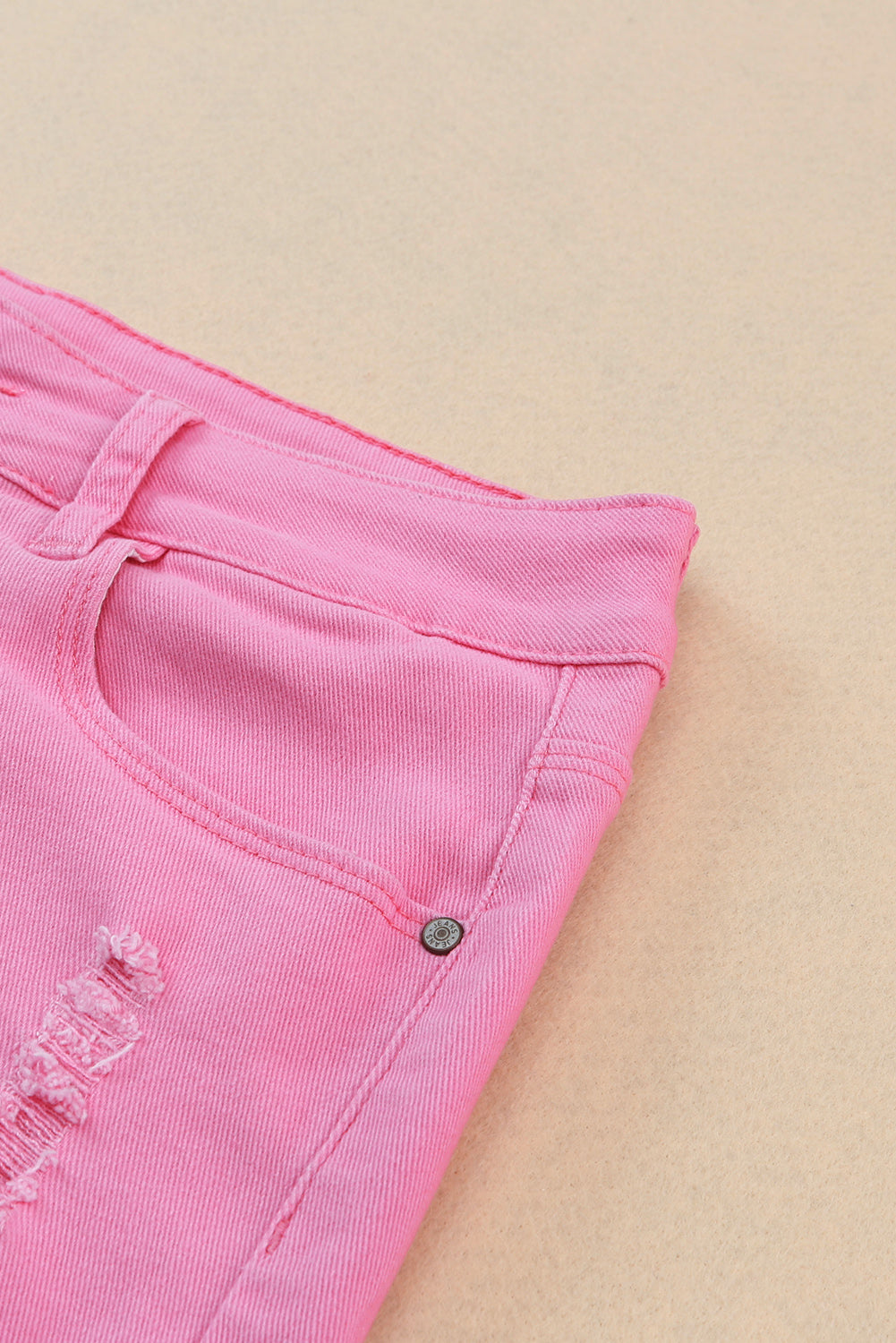 Rose Solid Color Distressed Denim Shorts - SELFTRITSS