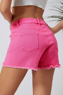 Rose Distressed Slim Fit High Waist Denim Shorts - SELFTRITSS