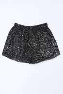 Black Sequin Straight Leg High Waist Casual Shorts - SELFTRITSS