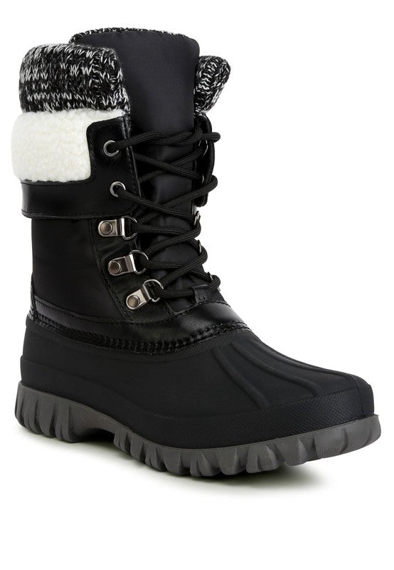 Delphine Knitted Collar Lace Up Snow Boots