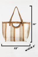 Fame Striped PU Leather Trim Tote Bag - SELFTRITSS   