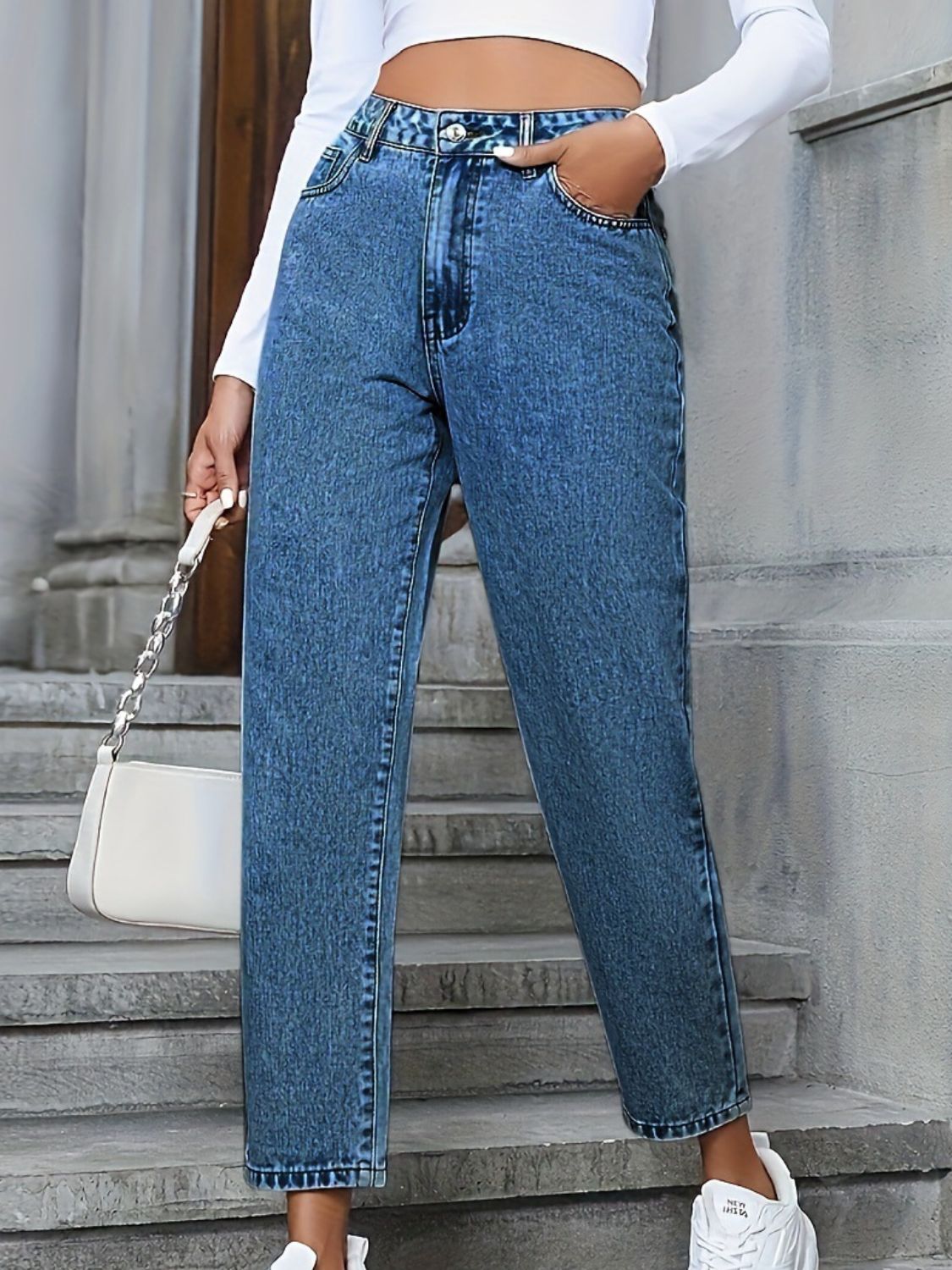 Pocketed Straight Leg Jeans - SELFTRITSS   