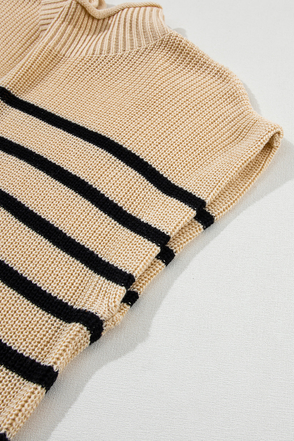 Parchment Striped Ribbed Knit High Neck Sweater - SELFTRITSS   