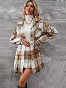 Women's Brown Plaid Long Sleeve Coat & Skirt Set