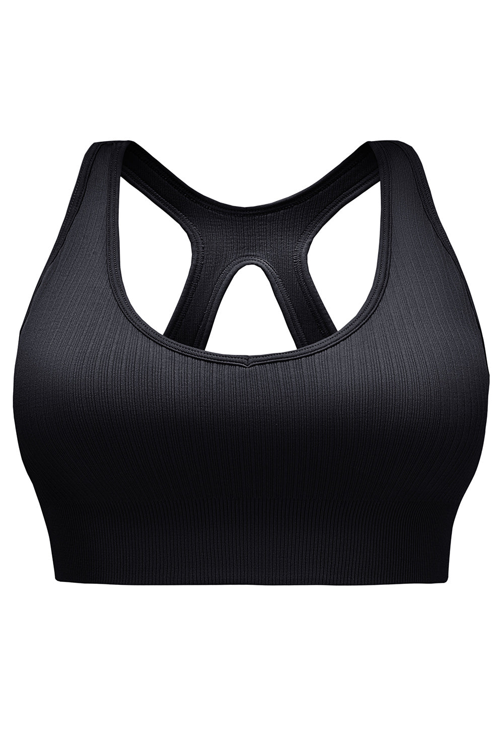 Black Ribbed Hollow-out Racerback Yoga Sports Bra - SELFTRITSS