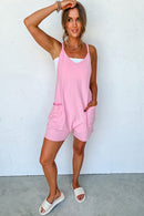 Pink Spaghetti Straps V Neck Jersey Romper - SELFTRITSS   