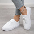 Round Toe Flat Bottom Lace Up Casual Comfortable White Shoes - SELFTRITSS