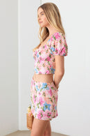 Le Lis Floral Puff Sleeve Crop Top and Mini Skirt Set - SELFTRITSS   