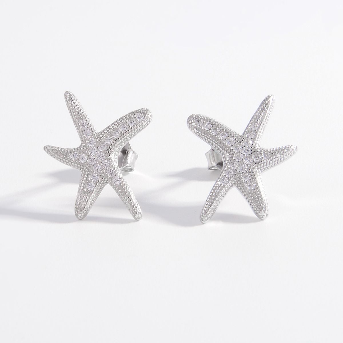 925 Sterling Silver Inlaid Zircon Starfish Earrings - SELFTRITSS   