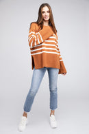 Tangarine Ribbed Hem Stripe Sweater