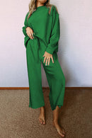 Dark Green Ultra Loose Textured 2pcs Slouchy Outfit - SELFTRITSS