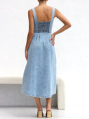 Sweetheart Neck Wide Strap Denim Dress - SELFTRITSS   