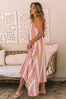 Bohemian Striped Print Sleeveless Holiday Maxi Dress - SELFTRITSS