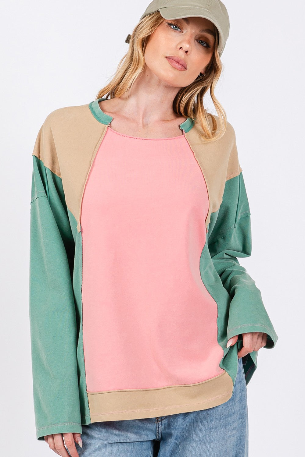 Color Block Long Sleeve Top - SELFTRITSS   