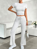 Round Neck Short Sleeve Top and Pants Set - SELFTRITSS