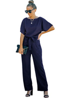 Blue Oh So Glam Belted Wide Leg Jumpsuit - SELFTRITSS