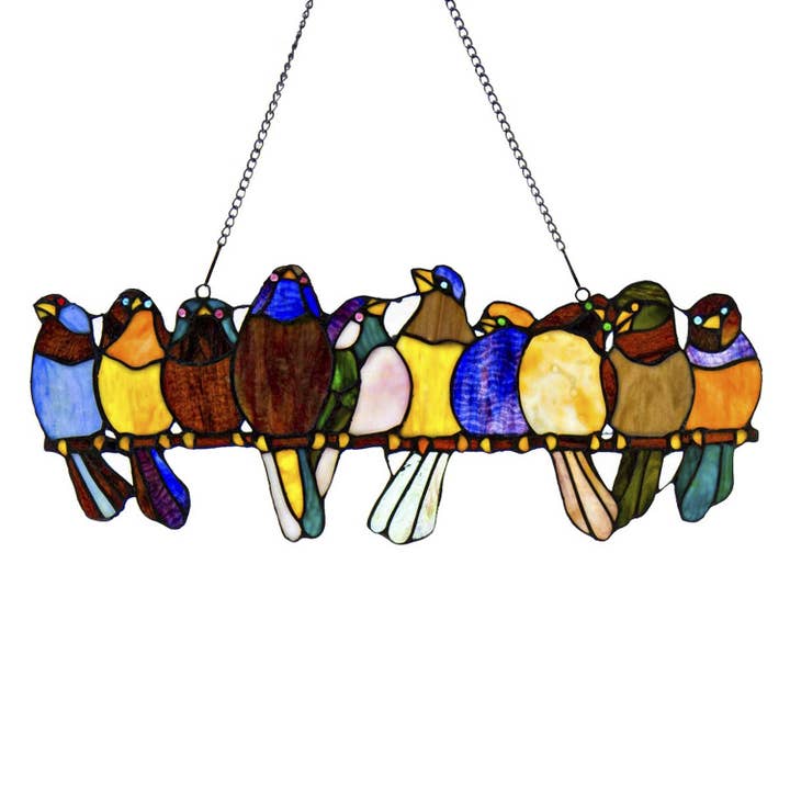9.5"H Marisol Multicolor Birds Stained Glass Window Panel