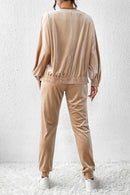 Parchment Velvet Zipped Top and Joggers Two Piece Set - SELFTRITSS