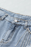 Sky Blue Rhinestone Tassel Distressed Denim Shorts - SELFTRITSS