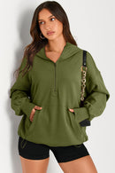 Pocketed Half Zip Long Sleeve Hoodie - SELFTRITSS   