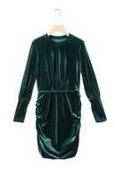 Green Velvet Puff Sleeve Ruched Bodycon Dress - SELFTRITSS   