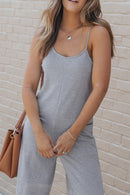 Gray Patch Pockets Spaghetti Strap Wide Leg Jumpsuit - SELFTRITSS   