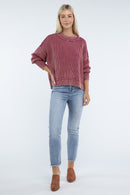 Sage Washed Side Slit Oversized Cropped Sweater