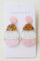 Pink Cute Printed Easter Egg Shape Drop Earrings - SELFTRITSS