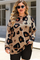 Multicolor Leopard Print Long Sleeve Plus Size T-Shirt - SELFTRITSS