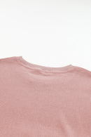 Pink Plus Size Corded Round Neck Sweatshirt - SELFTRITSS