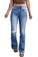 Blue Distressed Flare Jeans - SELFTRITSS