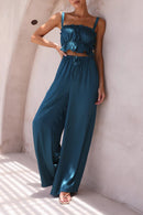 Ruffled Sleeveless Top and Wide Leg Pants Set - SELFTRITSS   