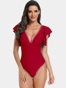 Plunge Cap Sleeve One-Piece Swimwear - SELFTRITSS