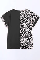Black Half Leopard Patchwork Plus Size T-shirt - SELFTRITSS