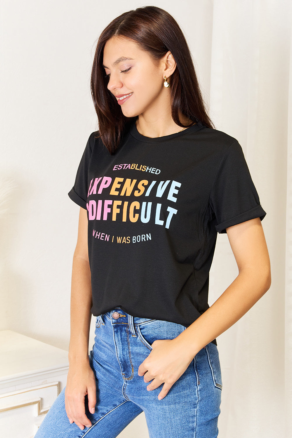 Simply Love Slogan Graphic Cuffed Sleeve T-Shirt - SELFTRITSS