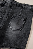 Black High Waist Multi Buttons Raw Edge Denim Shorts