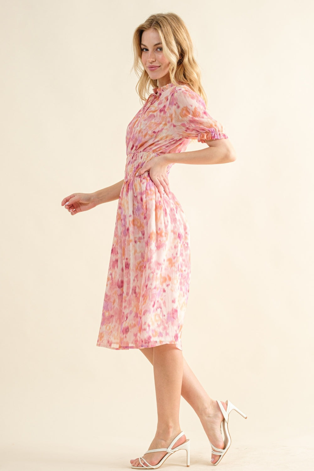 Full Size Smocked Waist Printed Midi Dress - SELFTRITSS   