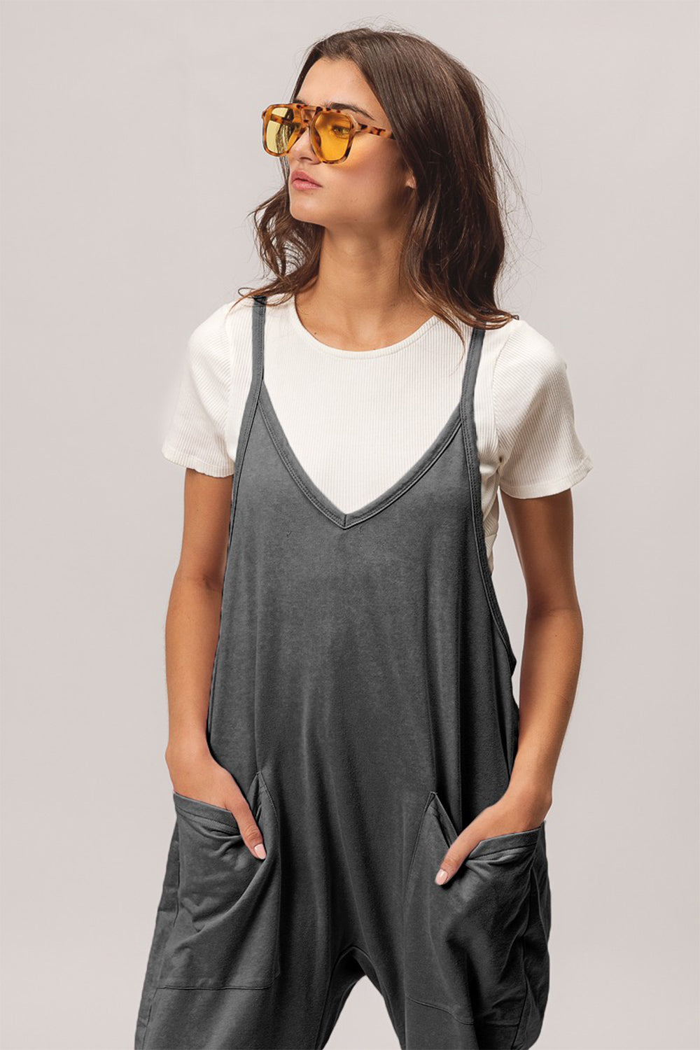 BiBi Washed Sleeveless Overalls with Front Pockets - SELFTRITSS
