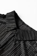 Black Pleated Long Sleeve Shirt and Wide-Leg Pants Set