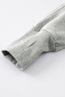 Gray Zip Up Stand Collar Ribbed Thumbhole Sleeve Sweatshirt - SELFTRITSS