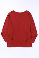 Red Solid Color Patchwork Long Sleeve Top - SELFTRITSS   