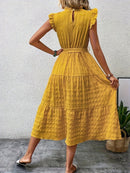 Tied Ruffled Cap Sleeve Midi Dress - SELFTRITSS   