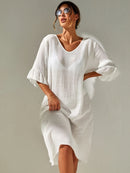 Slit V-Neck Flounce Sleeve Cover-Up - SELFTRITSS   