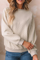 Beige Solid Textured Raglan Sleeve Pullover Sweatshirt - SELFTRITSS   