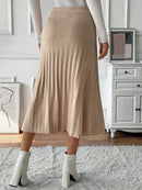 Tan Pleated Midi  Skirt