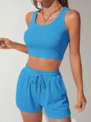 Scoop Neck Wide Strap Top and Drawstring Shorts Set - SELFTRITSS   