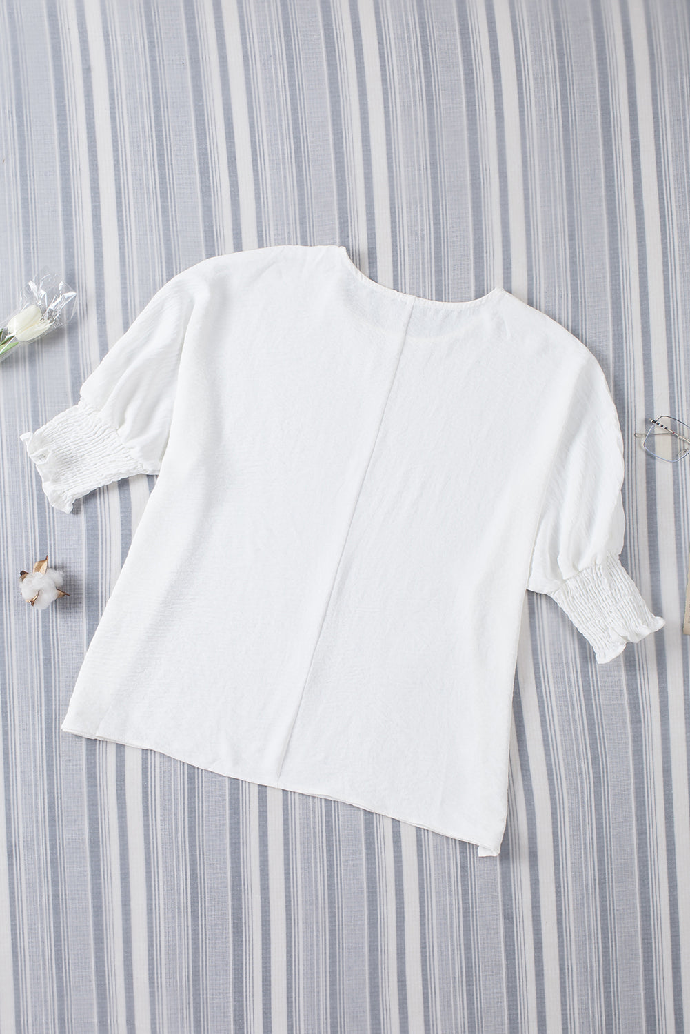 White Smocked Wrist Shift Top - SELFTRITSS